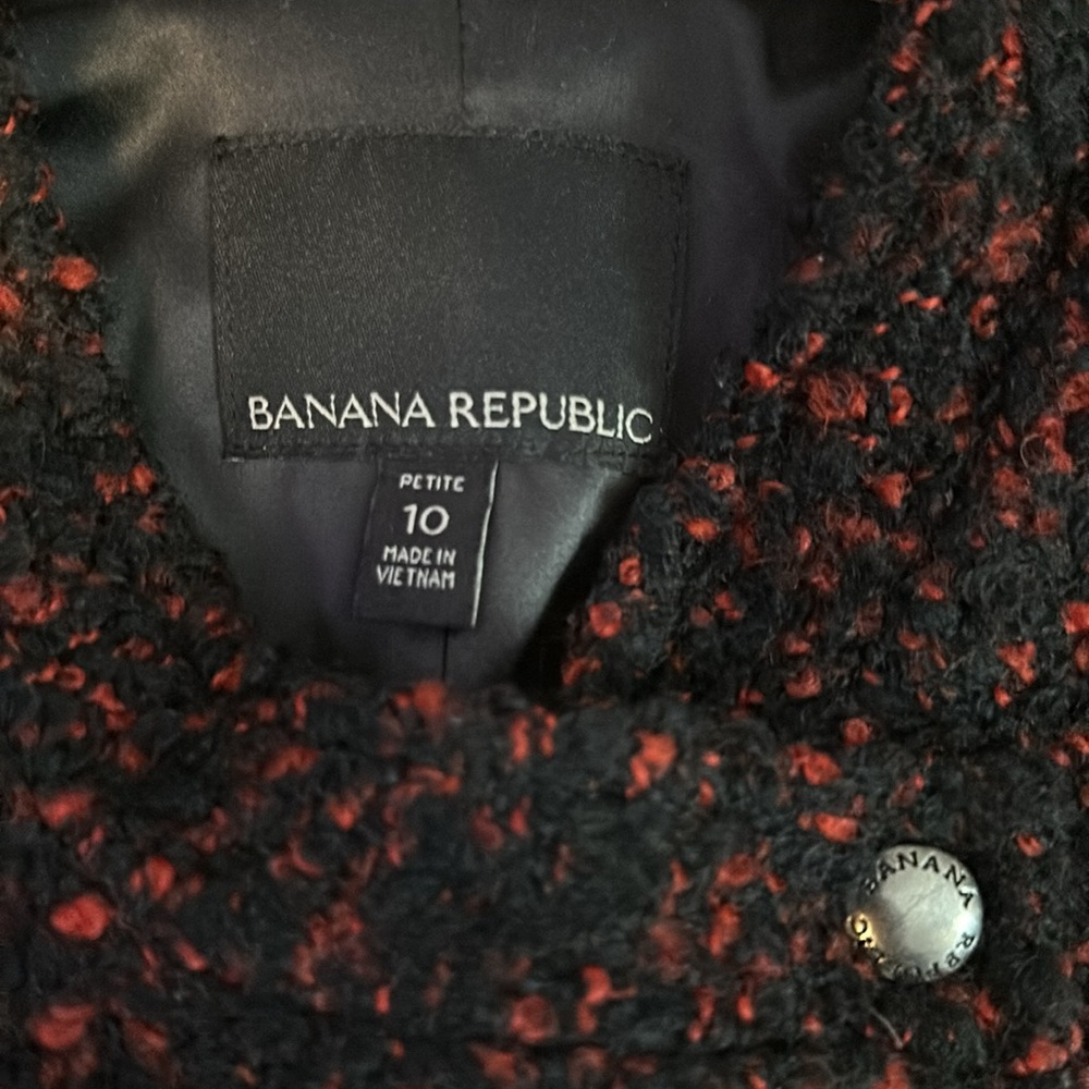 🎤🎉 Beautiful Banana Republic Burgundy & Black Tweed Cropped Jacket Sz 10P - Picture 9 of 11